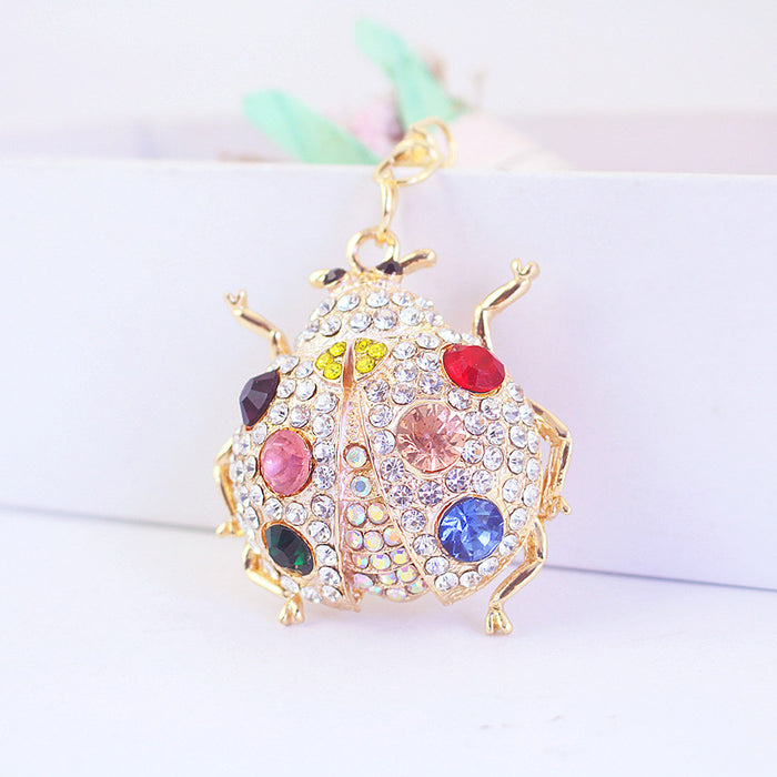 Rhinestone Seven Spot Ladybug Car Keychain, Cute Insect Bag Charm