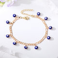 Gold Tone Curb Chain Bracelets with Dangling Evil Eye Beads view 4