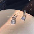 Silver-Tone C Stud Square CZ Padlock Drop Earrings Pair view 2