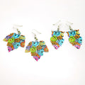 Colorful Printed Owl and Leaf Large Hook Earrings in Two Designs view 1