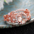 Rose Gold Tone Pink Crystal Leaf Cluster Ring Polished Metal Jewelry view 6