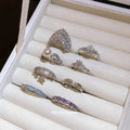 Silver Open Rings Pearl Baguette Halo And Crystal Designs view 2