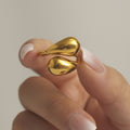 Gold Open Dual Teardrop Adjustable Stainless Steel Ring Size 7 view 3