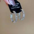 Silver Tone Crystal Open Hoop Earrings with Wavy Outline view 1