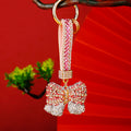 Striped Crystal Bow Keychains with Jeweled Wrist Straps in Five Colors view 7
