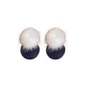 White Pom Pom And Blue Disc Statement Drop Earrings view 5