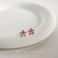 Rose Gold Mini Five Petal Flower Clear CZ Stud Earrings view 1