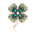 Green Four Leaf Clover Crystal Two Designs Metal Brooch Pin view 1