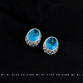 Sea Blue Ice Crack Oval Stud Earrings Silver Lattice view 3