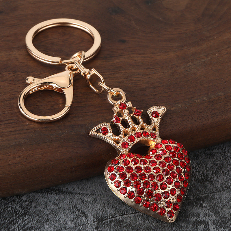 Rhinestone Heart Crown Metal Keychain Bag Charm Gift Accessory