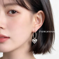 Silver-Tone Hoop Earrings With Puffy Heart Dangle Charms view 2