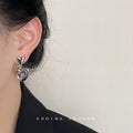 Silver Pink Glass Crystal Heart Drop Earrings Double Heart view 2