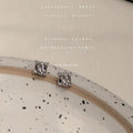 Silver Irregular Square Liquid Metal Stud Earrings view 3
