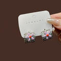 Silver Hammered Square Stud Earrings Enamel Daisy Flower Centers view 2