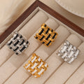 Wide Basket Weave Enamel Rings Gold Steel White Black Metal view 2