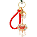 Jeweled Ruyi Lock, Apple and Braided Wrist Loop Keychain Options view 5