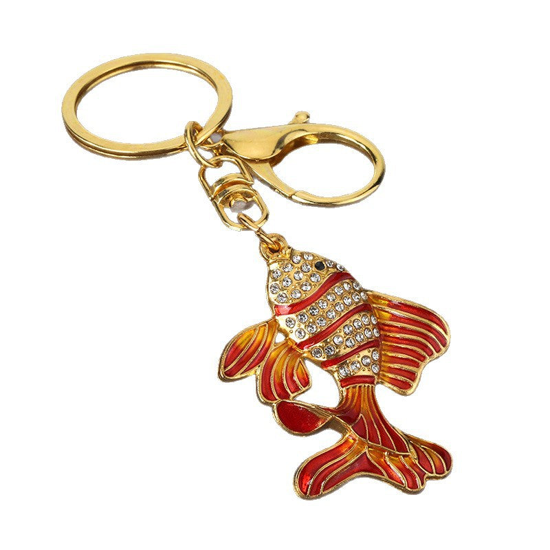 Goldfish Rhinestone Keychain Metal Car Key Ring and Women's Bag Charm