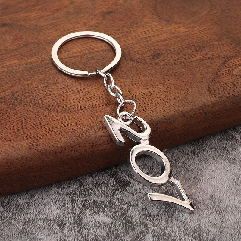 Number Pendant Metal Car Keychain, Simple Bag Charm Key Ring Accessory