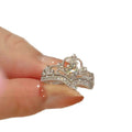 Silver Crystal Crown Open Ring Stackable Chevron Band view 5