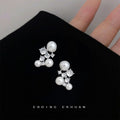 Silver-Tone Pearl and Clear Stone Cluster Earrings Pair view 4