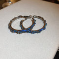 Blue Crystal Textured Hoop Earrings Statement Jewelry view 6