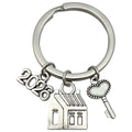 Silver Tone Metal House, Heart Key And Number Charm Keychain view 5