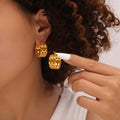 Gold Basketweave Lattice C Hoop Earrings Titanium Steel view 1