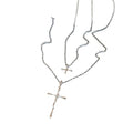 Layered Silver Tone Double Cross Pendant Chain Necklace view 5