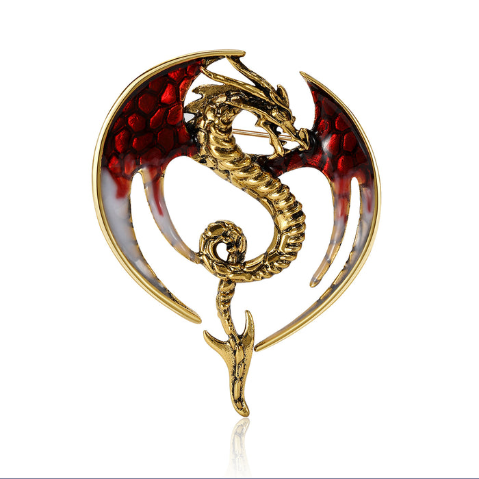 Coiled Winged Dragon Brooch in Four Enamel Colorways