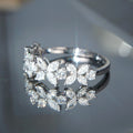 Double-Row Marquise Floral Openwork Ring In Polished Silver Tone view 3