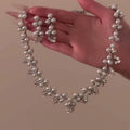 Silver Tone Beaded Floral Necklace and Drop Earring Set view 3