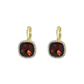Gold Burgundy Square Gem Crystal Halo Leverback Earrings view 5
