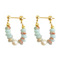 Gold Tone Aqua Disc Pink White Chip Hoop Drop Stud Earrings view 5
