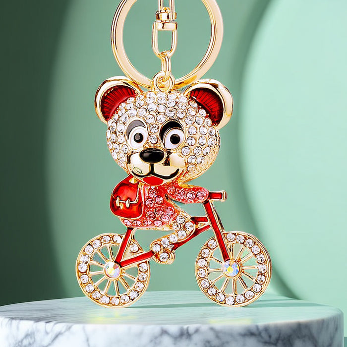 Jeweled Bicycle Bear Keychains in Blue Red Black and Assorted Colors