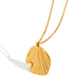 Textured Disc Pendant Faux Pearl Accent Necklace Gold Or Steel view 5