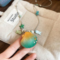Blue Green Gradient Shell Pendant Mixed Bead Necklace view 4
