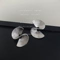 Twisted Ribbed Fan Geometric Stud Earrings Gold Silver view 4