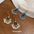 Blue Oval Beaded Fringe Hook Earrings with Polished Metal Details view 4