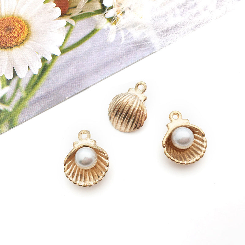 Pearl Accent Zinc Alloy Shell Charm Pendant for DIY Ocean Bracelet Necklace Jewelry