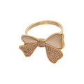 Gold Tone Zircon Mother Of Pearl Bow Open Ring Band view 5