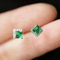 Square Princess Cut Stud Earrings Gold Silver Clear Green view 6