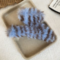 Striped Plush Fur Hair Claw Clips White Blue Tones view 7