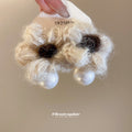 Crocheted Flower Stud Earrings with Pearl Drop Accents view 4