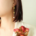 Gold And Steel Geometric Chain Pearl Drop Earrings view 1