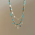 Turquoise Gold Star Moon Layered Disc Charm Necklace view 3