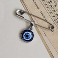 Silver Tone Blue Evil Eye Safety Pin Brooches in Three Sizes view 3