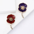 Enamel Poppy Flower Brooch in Red or Purple With Crystal Stem view 1