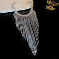Long Rhinestone Fringe Statement Necklace Gold Silver view 7