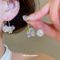 Pastel Crystal Bead and Faux Pearl Hoop Earrings Statement Jewelry Design view 1