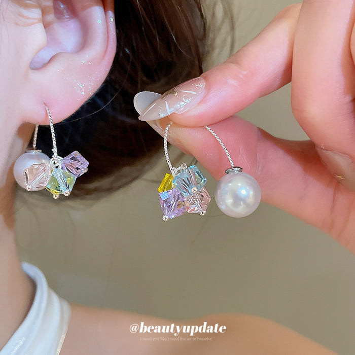 Pastel Crystal Bead and Faux Pearl Hoop Earrings Statement Jewelry Design